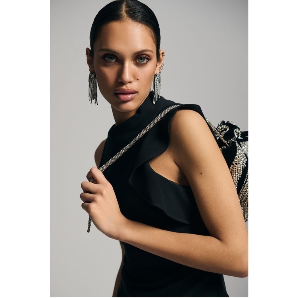 Black Halo Pabla Mini Dress Black Anthropologie Slim Ruffled Halter Dress 14 - Picture 13 of 16